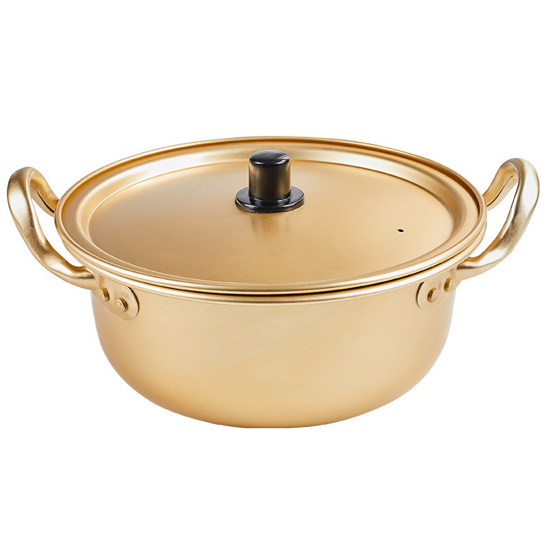 Gold Aluminum Korean Ramen Pot Home Kitchen Instant Noodles Cooking Hot Pot Milk Soup Pot Double Handle Fast Heating