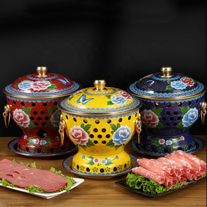 Wholesale Chinese Copper Hot Pot Cloisonne Enamel Pure Copper Hot Pot Alcohol Hotpot for Single Chafing Dish Picnic Cooker