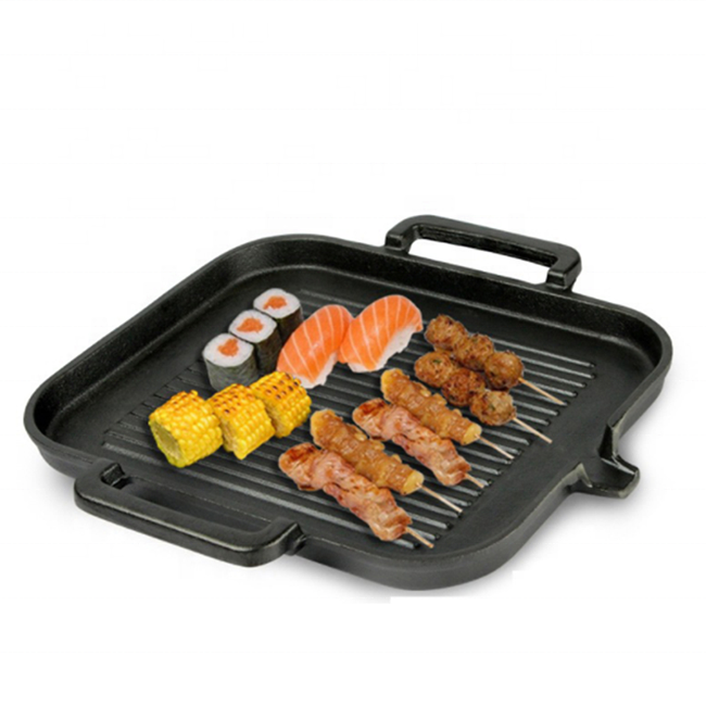 High Quality Square Cast Iron Pro Griddle Pan/ BBQ Plate with Two handles