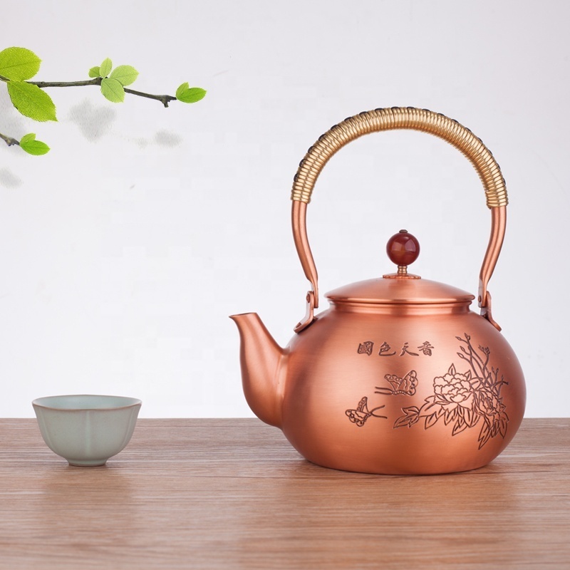 Thick Engraved Copper Tea Pot Kettle Hammered Copper Teapot