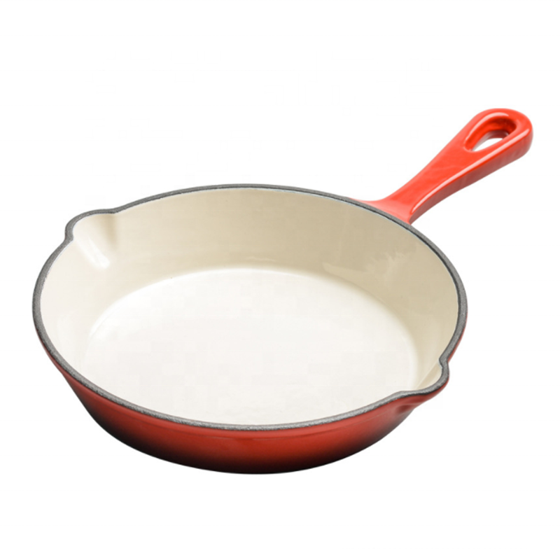 Enameled Cast Iron Skillet Round Frying Pan for Kitchen Multipurpose Cooking Pan with Porcelain Enamel Coating and Pour Spout