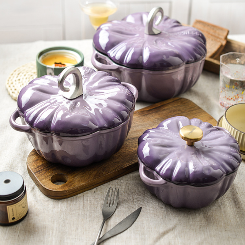 Wholesale Non-Stick Coating Color Enameled Pumpkin Casserole Dutch Oven Cast Iron Stew Bread Saucepan Pot with Lid