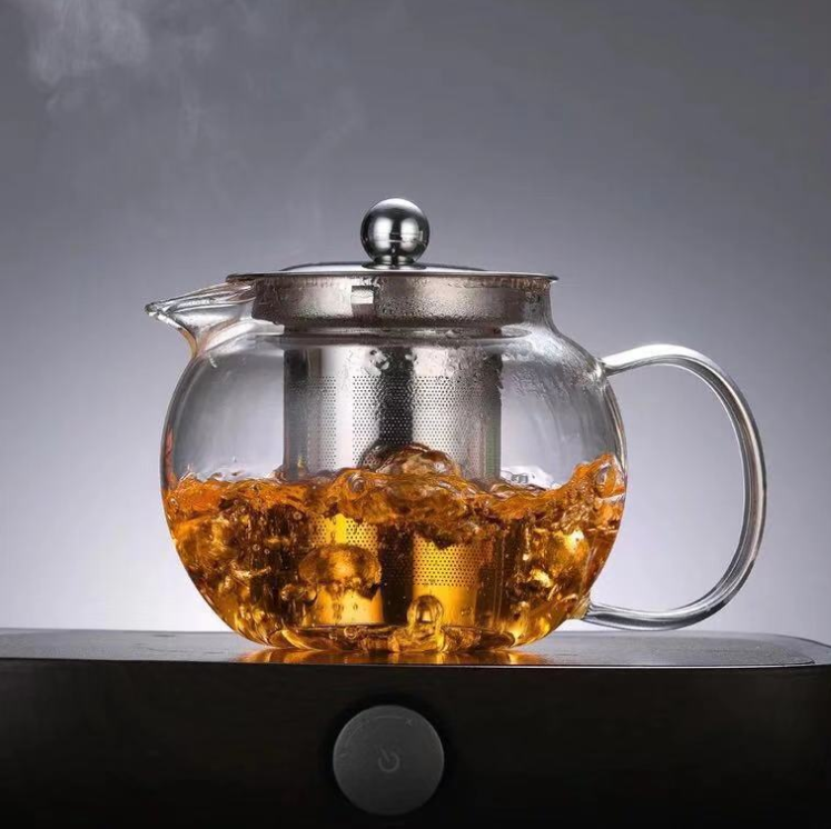 Stove Top Safe Borosilicate Glass Tea Pot With Stainless Steel Infuser Tea Maker Thicken Glass Teapot with Strainer & Lid