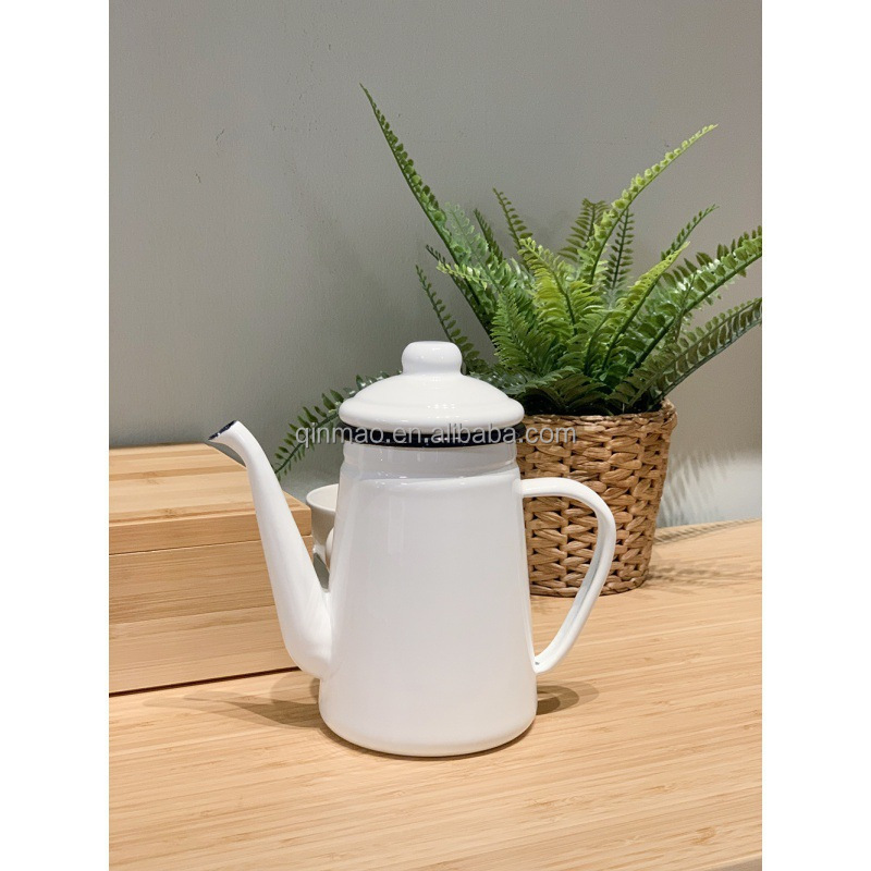 1.1L Tea Kettle Enamel Coffee Pot Vintage Blue Pot with White Dots