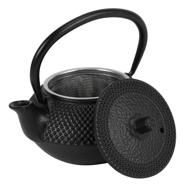 Classic 300ml Black Cast Iron Teapot with SS Filter Inner Enamel Porcelain Anti-Rust Metal Drinkware Set for Tea and Coffee