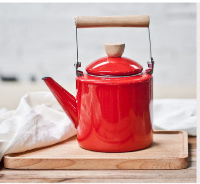 Ready Stock Enamel Water Milk Kettle Teapot Coffee Pot With Wooden Handle 2L