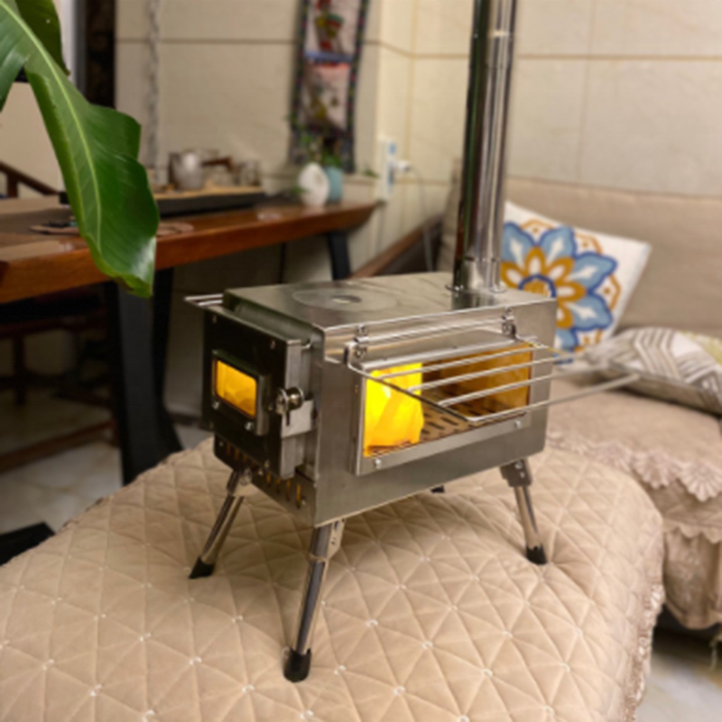 Portable Wood Stove Outdoor Fire Wood Stove With Window Accessories Camping Stainless Steel Cooking Heating Stove