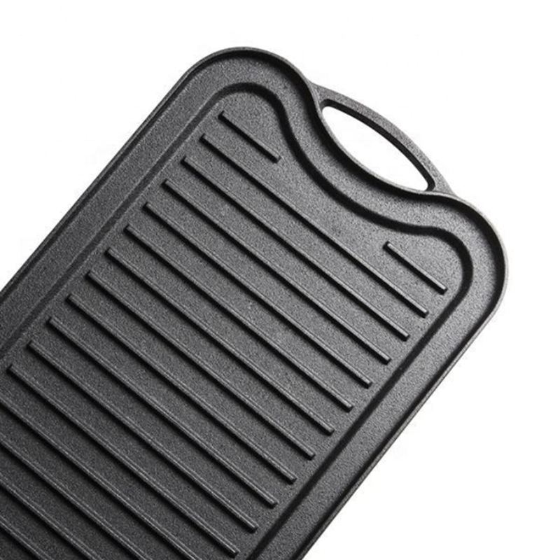 Pre-Seasoned Cast Iron Reversible Griddle Rectangular Grill Stovetop Double-sided Griddle Pan for Indoor and Outdoor Cooking