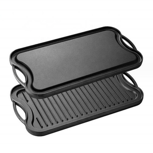 Pre-Seasoned Cast Iron Reversible Griddle Rectangular Grill Stovetop Double-sided Griddle Pan for Indoor and Outdoor Cooking