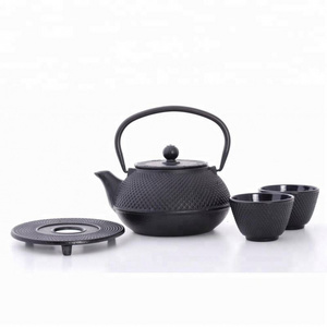 4 pieces Japanese Tetsubin Cast Iron TEAPot Tea Set Black with Trivet