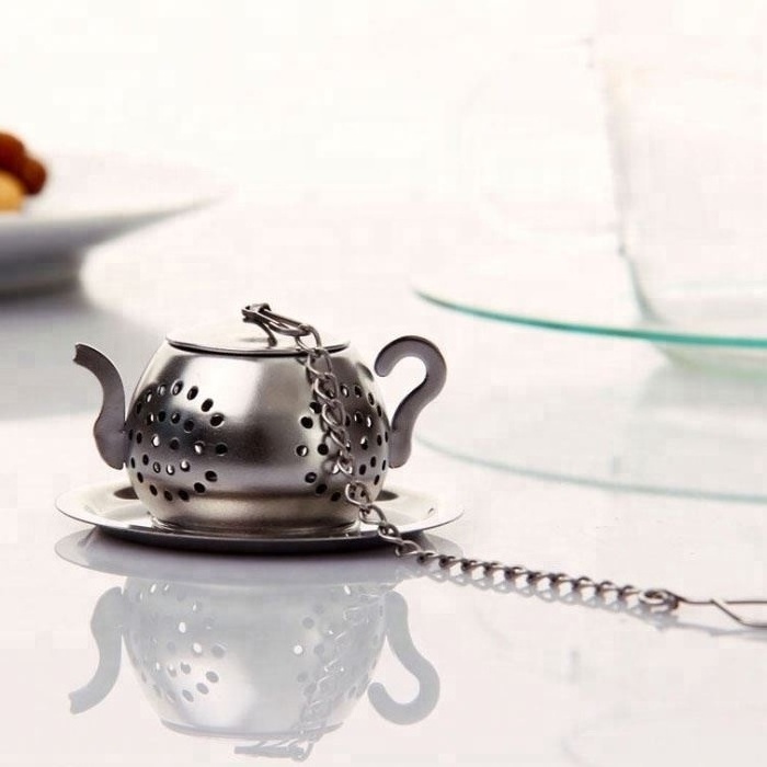 Wholesale Stainless Steel Teapot Shape Tea Filter Strainer Infuser with Long Chain hook