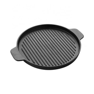 Hot Sale Round Cast Iron Grill Pan Steak Pan Pre Seasoned Steak Plate with Dual Handles Sizzling Plate Camping Skillet Fry Pan