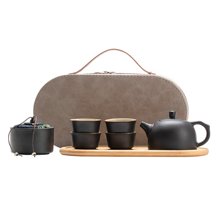 Bespoke Portable Travel Tea Set Ceramic Teapot Kungfu Teapot Set 1 Teapot 4 Cups 1 Canister 1 Tray Gift Package