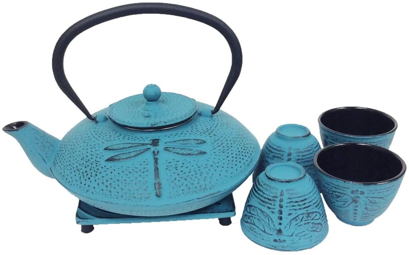 Custom Logo Brand Tea Set Gift Box Japanese Style Cast Iron Teapot Cup Stand Set