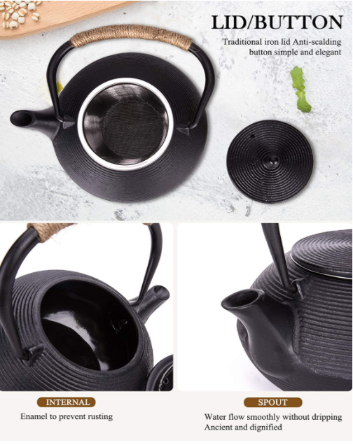 TeaPot Gift Cast Iron Teapot Tetsubin Japanese Tea Kettle Black 800ml