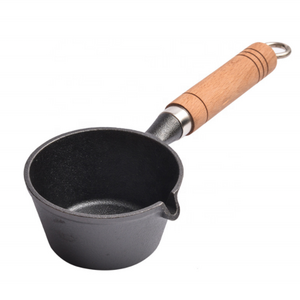 High Quality 11cm Cast Iron Oil Milk Pot with Wooden Handle Omelette Hot Frying Pan Breakfast Pan