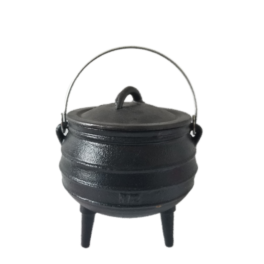 1/2# Pre-seasoned Cast Iron Potjie Pot Cauldron with Lid Handle 3 legs