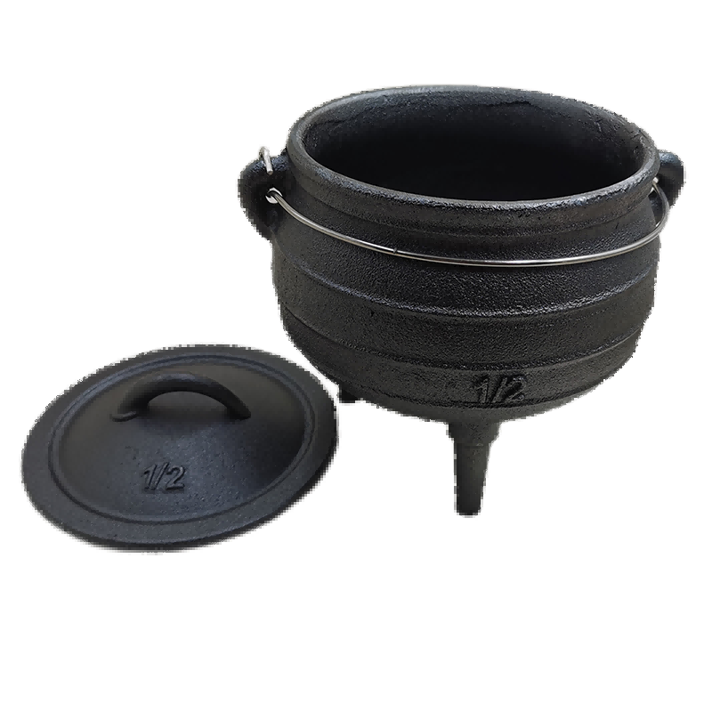 1/2# Pre-seasoned Cast Iron Potjie Pot Cauldron with Lid Handle 3 legs