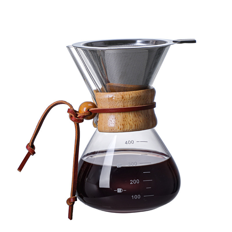 Stove Top Safe Borosilicate Glass Hand Drip Coffee Maker Cold Drink Holder Pot Pour 400ml 600ml 800ml with Filter