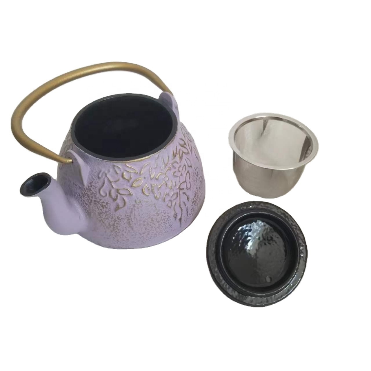 Handmade Color Cast Iron Tea Pot with SS Strainer Tea Kettle Metal Enamel Glazed 900ml 1200ml