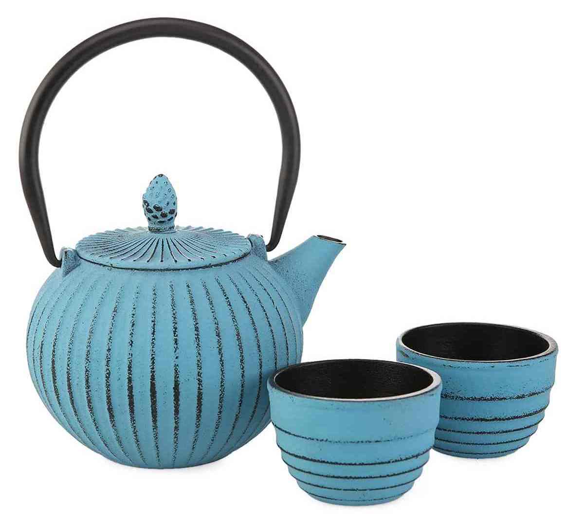 OEM Wholesale Tea Set Gift Durable Cast Iron Teapot Cup Set glazed interior with SS infuser