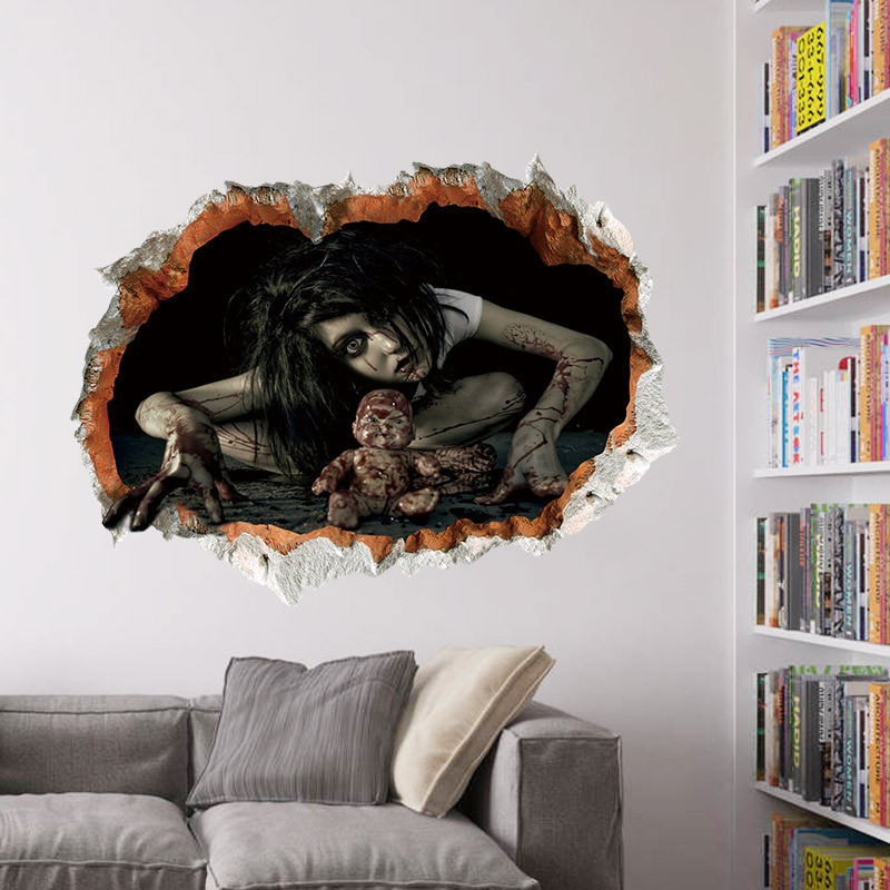 Hot Wholesale Festive Atmosphere Props Female Ghost Wall  Sticker for Haunted House Decoration