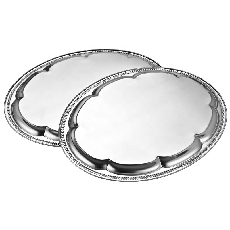 Stainless Steel  Oval Shape Serving Tray Flower Design Plate Fruit Serving Tray Wedding Tray