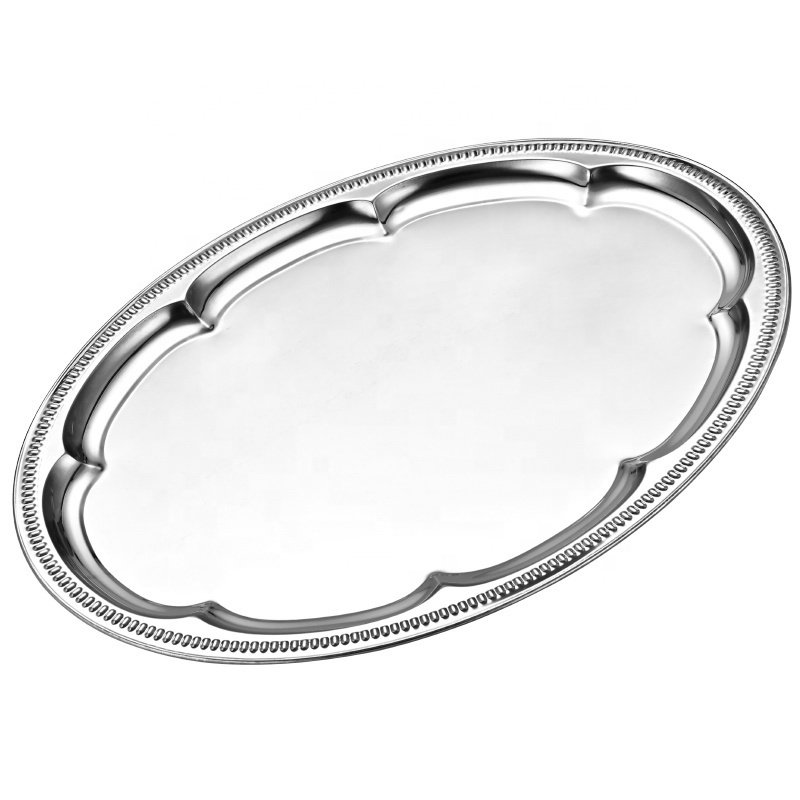 Stainless Steel  Oval Shape Serving Tray Flower Design Plate Fruit Serving Tray Wedding Tray