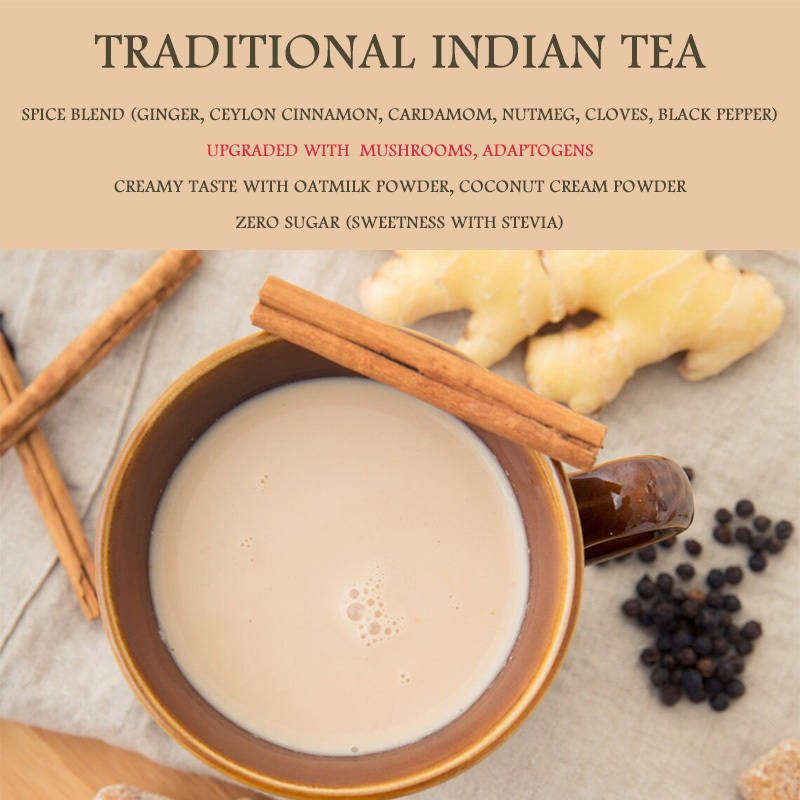 Coconut Cream Oat Milk Mushroom Adaptogens Spiced Masala Chai Tea Latte