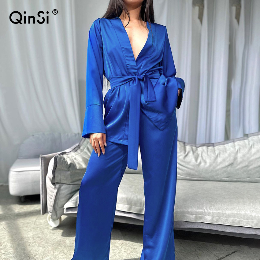 QINSI New Trend Klein Blue Bath Robe For Hotel Factory Wholesale Sashes Sleepwear For Women