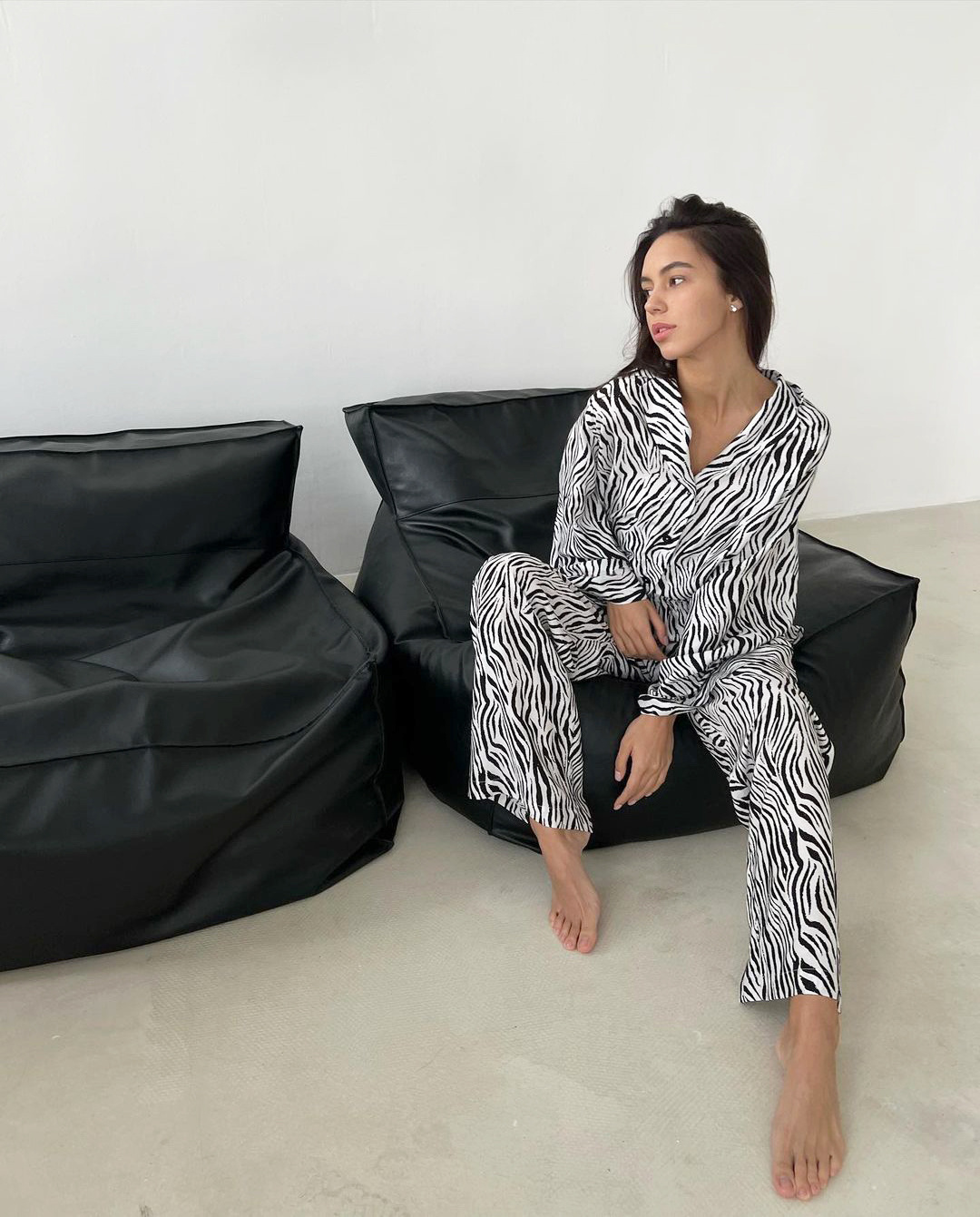 QINSI 2023 Autumn Striped Home Suit For Women  Pajama Loose Long Sleeve High Waist Women's Pajamas Set Zebra Print Sleepwear