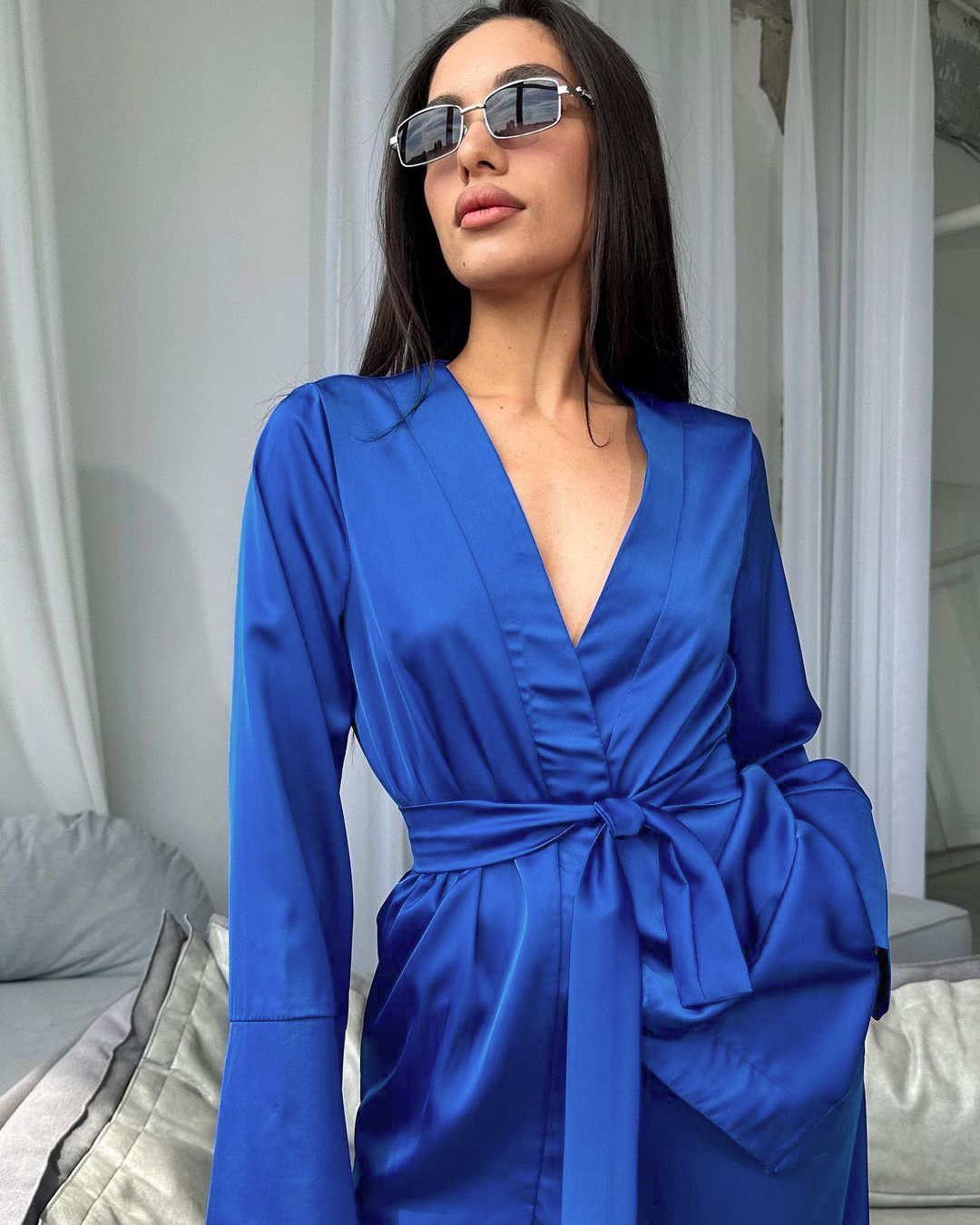 QINSI New Trend Klein Blue Bath Robe For Hotel Factory Wholesale Sashes Sleepwear For Women