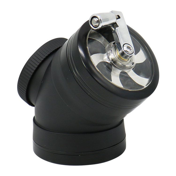 New tobacco grinder with drilling rudder crooked neck 63MM4-layer electroplating grinder with magnifying glass elbow