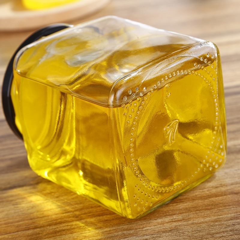 50ml 80ml 100ml 150ml 200ml 280ml 380ml 500ml 730ml Food Storage Square Honey  Glass Jar  for jam and pickle with metal lid