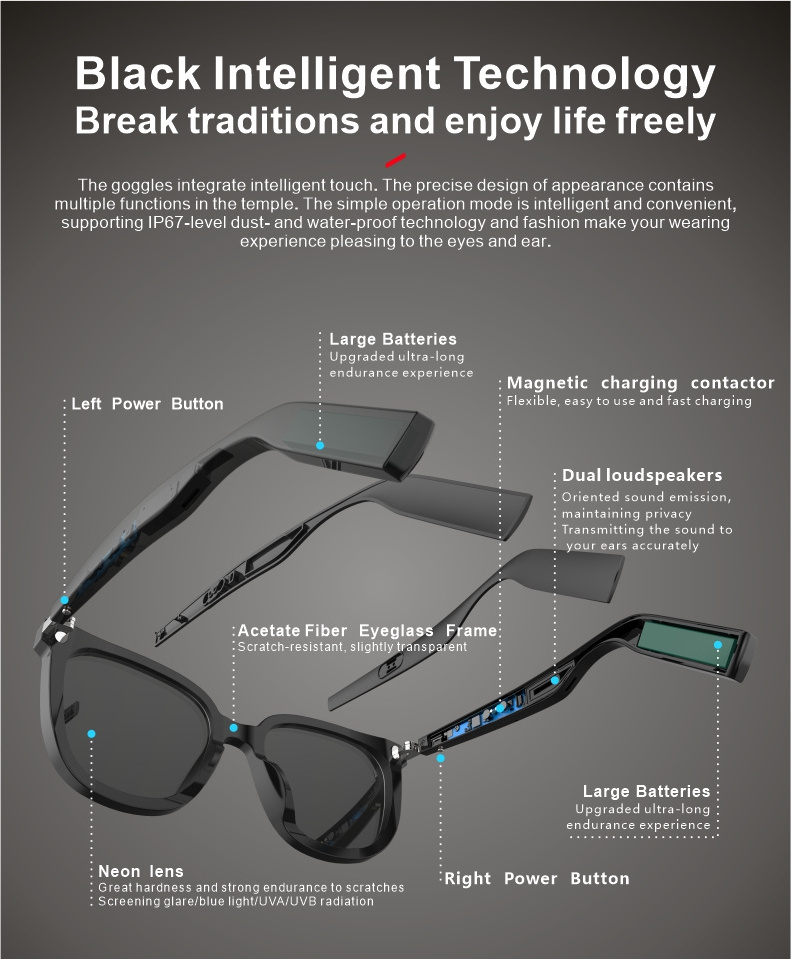 Smart Glasses Bluetooth Wireless Bluetooth sunglasses