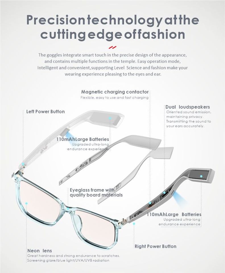 Fashion eye protection audio bluetooth glass bluetooth glasses