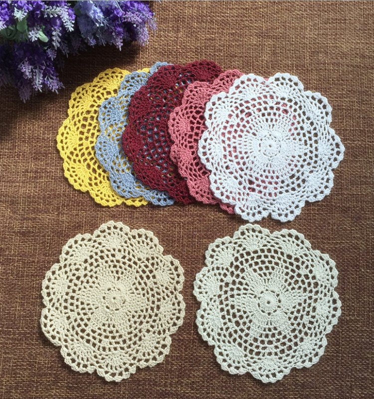 Round Handmade Cotton Lace Crochet Mat Lace Crochet Pad Doilies for Cup Bowl Dish Dining Table