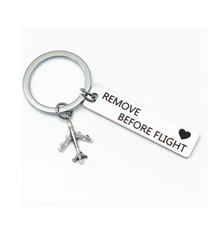 Stainless Steel Kiss Me Before Flight Keychain Airplane Pendent Keyring  Key Chain Gift