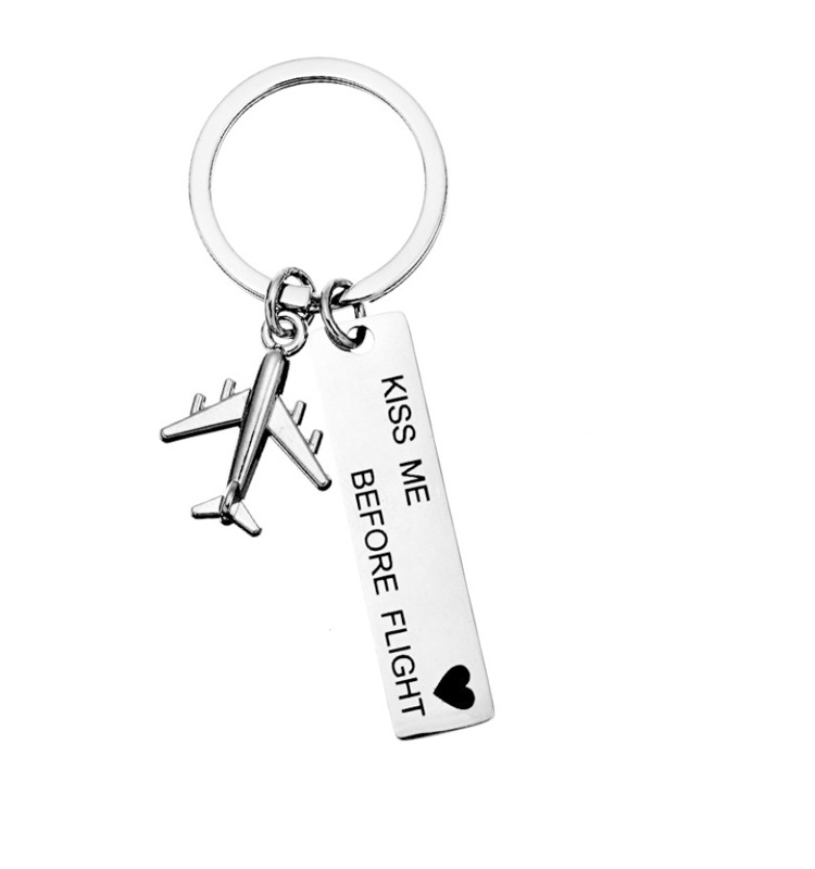 Stainless Steel Kiss Me Before Flight Keychain Airplane Pendent Keyring  Key Chain Gift