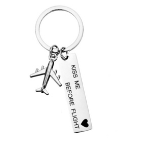 Stainless Steel Kiss Me Before Flight Keychain Airplane Pendent Keyring  Key Chain Gift