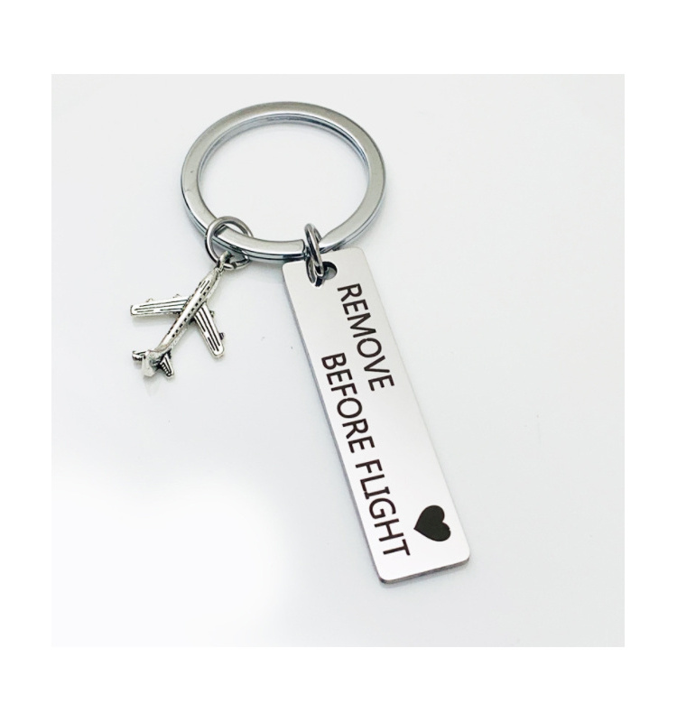 Stainless Steel Kiss Me Before Flight Keychain Airplane Pendent Keyring  Key Chain Gift