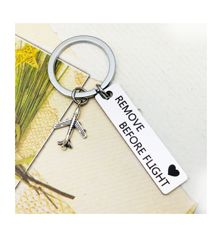 Stainless Steel Kiss Me Before Flight Keychain Airplane Pendent Keyring  Key Chain Gift