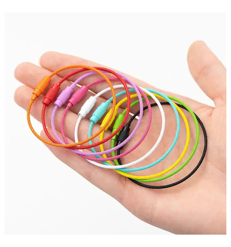 1.5*150mm Colorful Stainless Steel Cable Wire Rope Screw Locking Loop Key Ring For DIY Crafts