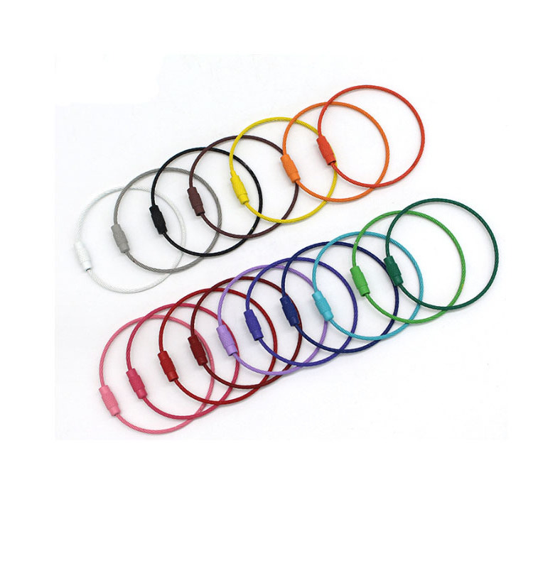 1.5*150mm Colorful Stainless Steel Cable Wire Rope Screw Locking Loop Key Ring For DIY Crafts