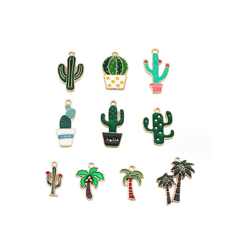 Metal Alloy Enamel Cactus Coconut Tree Dangle Charm for DIY Bracelet Jewelry Making