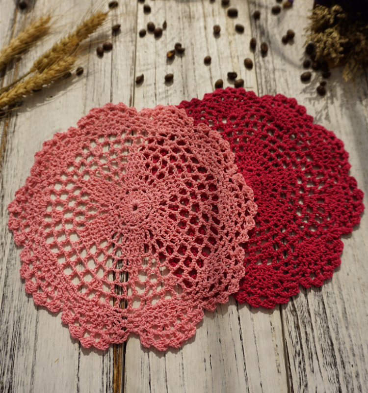 Round Handmade Cotton Lace Crochet Mat Lace Crochet Pad Doilies for Cup Bowl Dish Dining Table