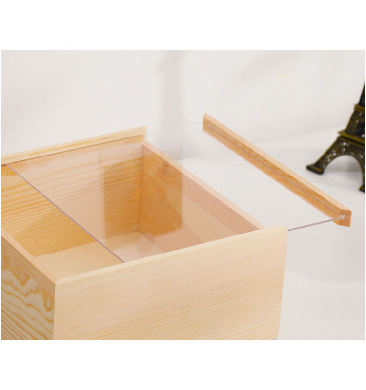 Natural Wooden Box Wood Case Storage Container Box for Gift Jewelry Box Art Craft With Clear Acrylic Sliding Lid