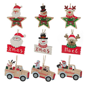 Wooden Snowman Truck Christmas Tree Ornaments Decorations Hanging Ornament For Christmas Tree Decor