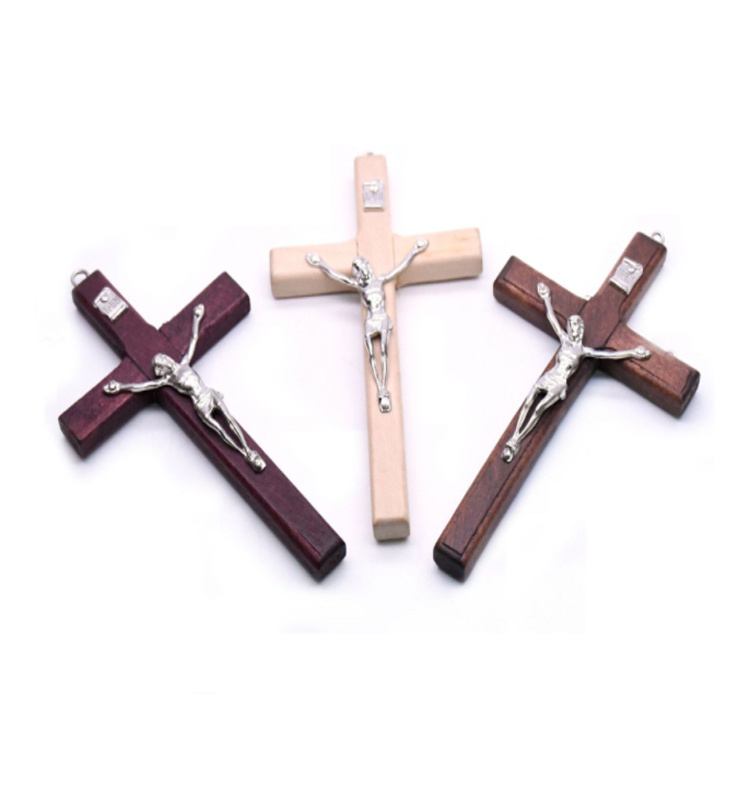 Vintage Christ Catholic Wood Jesus Cross Pendant Charm Wooden Jesus Cross for Jewelry DIY Making Jesus Accessories