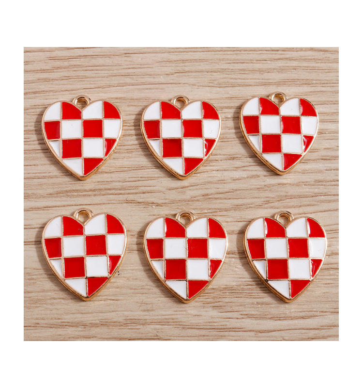 Zinc Alloy Checkered Racing Flag Heart Shaped Charm Checkerboard Heart Charm for DIY Necklace Bracelet Necklace Jewelry Making